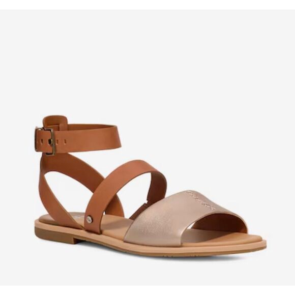 NEW Women’s UGG Zahara Sandal Chesnut Metallic Size 11 - Picture 1 of 9